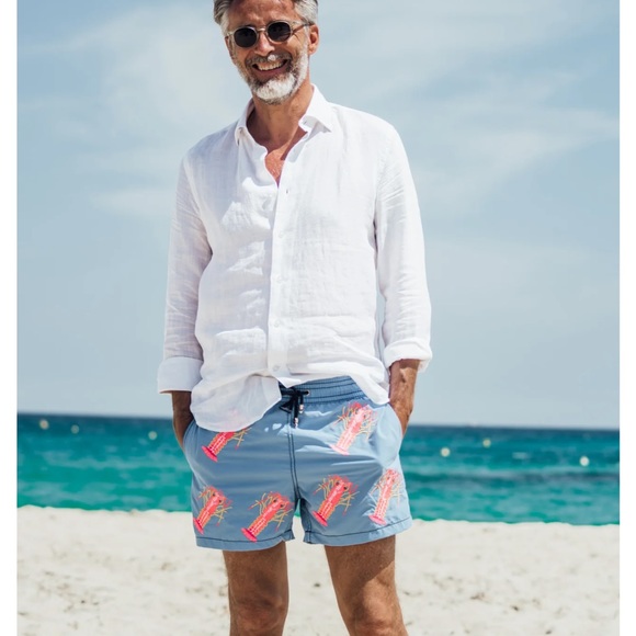 LES CANEBIERS | XS/S | All Over Lobster Light Blue Menβs Swimtrunks Boardshorts - Picture 4 of 16